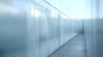Aufkleber - Minimalist architectural corridor with geometric glass walls and symmetrical overhead lighting creating a clean modern and futuristic interior design