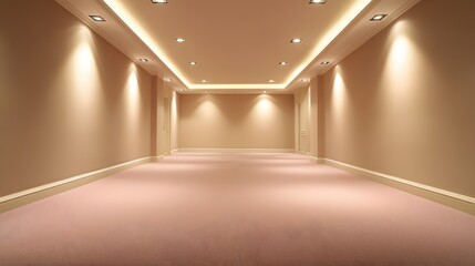 Canvas Print - Empty Beige Room with Recessed Lighting and Pink Carpet