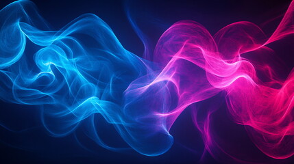 Fototapete - Neon fractal design. Intricate patterns of light in electric blue and pink. Depth and motion captured in abstract forms. Horizontal texture poster header banner cover design template