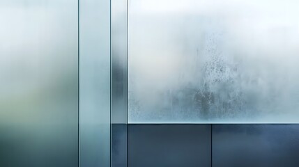 Poster - Soft hazy and intriguing abstract image of window glass with overlapping layers of translucent and opaque textures geometric patterns and a moody atmospheric ambiance  The blurred diffused