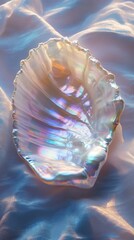 Poster - Iridescent Seashell on Silky Fabric Capturing Ethereal Light and Soft Textures for a Dreamy and Luxurious Aesthetic