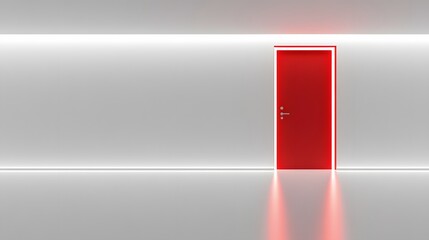 Canvas Print - Red Door in Minimalist White Room 3D Render