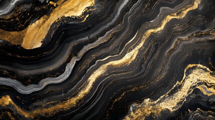 Fototapete - Stunning abstract background featuring a mesmerizing geode like marble texture with shimmering golden veins and contrasting black tones  The intricate layered pattern creates a captivating