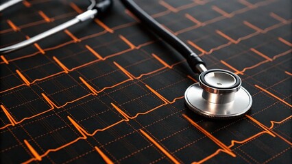 Leinwandbilder - Stethoscope resting on an electrocardiogram displaying heart rhythm patterns.