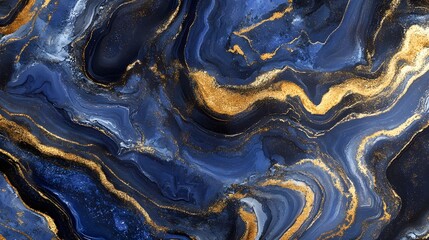 Fototapete - Stunning abstract background with swirling fluid patterns of deep blue gold and amber tones  Resembling a luxurious marble or gemstone surface this textured design evokes a sense of elegance mystery
