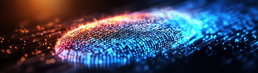 Aufkleber - A vibrant, digital representation of a fingerprint, showcasing glowing particles and a futuristic aesthetic.