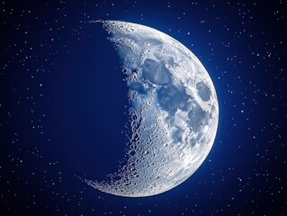 Wall Mural - Ethereal crescent moon shining brightly against a backdrop of twinkling stars in the dark night sky celestial view