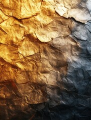 Poster - Abstract Texture of Crumpled Paper with Golden and Silver Tones Evoking a Sense of Luxury and Opulence