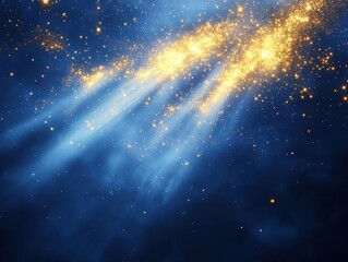 Poster - Ethereal golden light streams through a deep blue cosmic expanse creating a magical and dreamy atmosphere