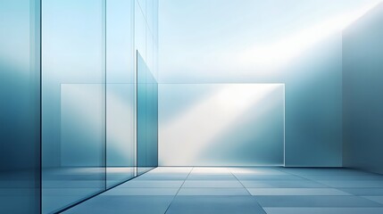 Aufkleber - Stunning minimalist interior design with clean glass and metal architectural elements featuring bright lighting geometric patterns and a serene futuristic atmosphere