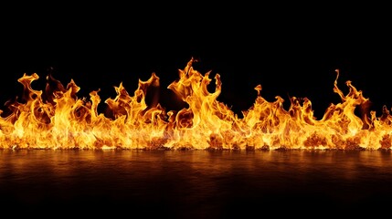 Poster - Surging flames of a fiery engulfing the scene with dramatic intensity creating a vivid and mesmerizing abstract pattern of bright orange red and yellow hues  The image conveys a sense of power danger