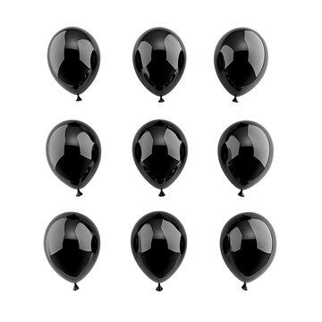 PNG Nine Black Balloons Collection Against Transparent Background for Party Decorations, Event Branding, or Elegant Celebrations.