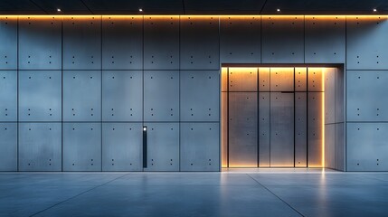 Canvas Print - Modern Concrete Wall Entrance with Warm Light