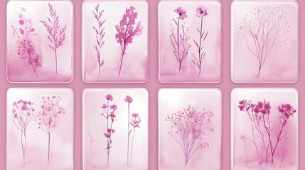 Canvas Print - Pink Watercolor Botanical Prints Set,  Dried Flowers & Herbs