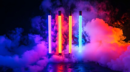 Aufkleber - Vibrant and luminous abstract background with dynamic swirling colorful neon smoke vapor and light effects creating a futuristic experimental and surreal atmosphere