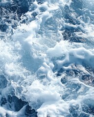 Poster - Abstract Seascape with Foaming Waves and Deep Blue Water Surface Reflecting Sunlight in a Dynamic Pattern