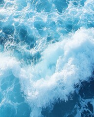 Poster - Aerial View of Azure Ocean Water with White Foaming Waves Dynamic Motion and Serene Beauty Capturing the Essence of Marine Nature