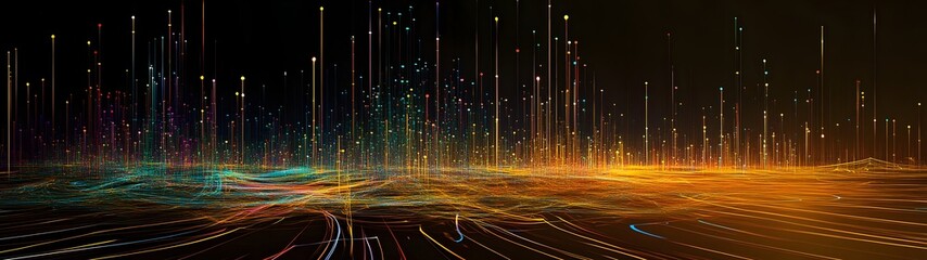 Poster - Vibrant Colorful Abstract Lights Trail Motion Blur Background  Digital Glowing Neon Energy Effect with Shimmering Luminous Lines and Trails  Futuristic Technology and Modern Design Concept