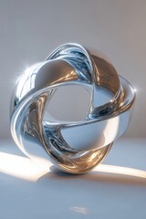 Poster - Abstract silver torus sculpture reflecting light in a minimalist studio setting with smooth surface and elegant design for modern art concept