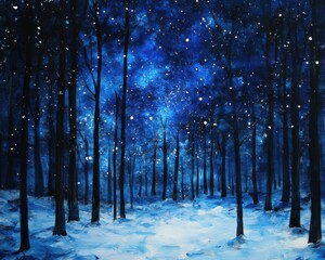 Wall Mural - Snow Flurry. Abstract Christmas Night Sky with Blue Snow and Stars