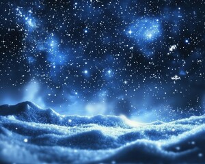 Wall Mural - Snow Flurry. Abstract Night Sky with Stars and Christmas Snowfall