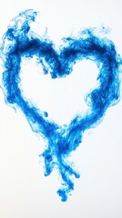 Poster - Ethereal blue heart shape formed by ink in water against a clean white background for love and romance