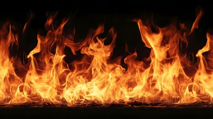 Poster - Vivid dynamic flames of a roaring fire engulfing the background with intense fiery energy and dramatic swirling motion  This image evokes a sense of raw elemental power danger