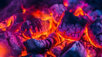 Poster - Vivid image of intense flames burning bright in a dramatic and moody environment with glowing embers crackling wood and billowing smoke creating a captivating and fiery scene