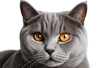 Poster -  A cute British Shorthair cat with round eyes staring, isolated on a empty plain background