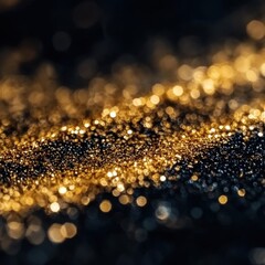 Poster - Glimmering golden dust on dark surface creates a luxurious and festive mood with bokeh effect and shallow depth of field