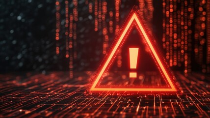 Poster - Warning symbol in red triangle against a digital data background, conveying alert or caution.