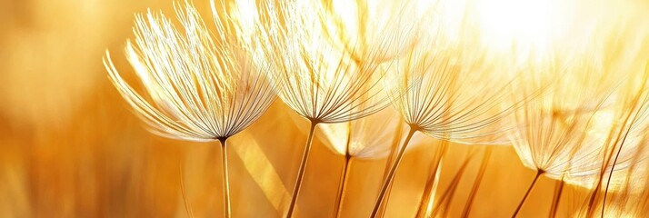 Sticker - Golden Dandelion Seeds in Sunset Light.