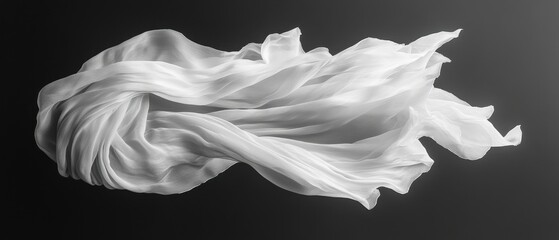 Poster - Ethereal White Fabric Floating Gracefully Against a Dark Backdrop Creating a Sense of Movement and Lightness in a Minimalist Style with a High Angle