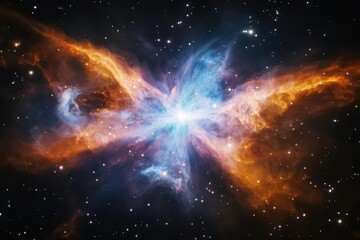 Wall Mural - a cosmic explosion radiates vibrant purples blues and fiery oranges creating a mesmerizing nebula fo