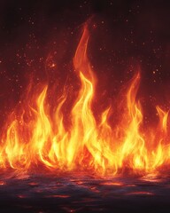 Poster - Fiery Inferno Landscape with Intense Heat and Bright Flames Against a Dark Backdrop Creating a Dramatic and Powerful Visual Impact