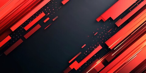 Poster - Vibrant red abstract design with diagonal lines on a dark background.