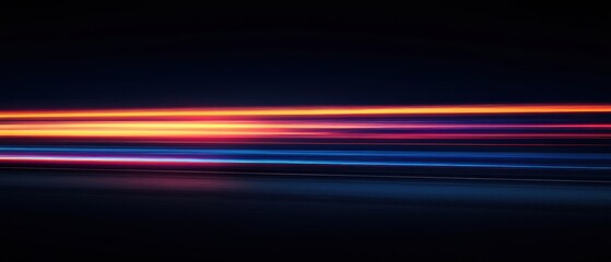 Poster - Dynamic motion blur of vibrant light trails on dark asphalt creating a sense of speed and energy