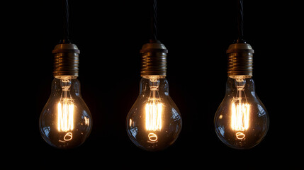 Aufkleber - Vintage filament light bulbs glowing softly, suspended against shadowy backdrop, radiating nostalgic warm illumination