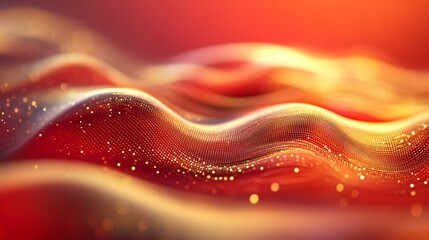 Canvas Print - Abstract Digital Waves of Gold and Red