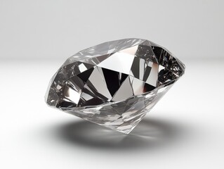 Poster - Radiant diamond gemstone reflecting light on a soft white surface with elegant facets and brilliance for luxury and investment