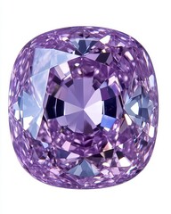 Poster - Captivating cushion cut lilac diamond gleaming with facets sparkling on a white background showcasing luxurious gemstone and jewelry design for elegance and beauty