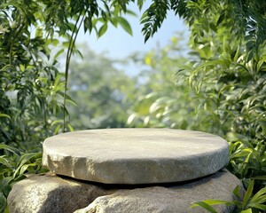 Wall Mural - Natural Stone Product Display in Lush Green Garden