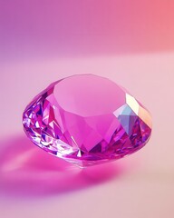 Poster - Radiant pink gemstone resting on a soft gradient surface casting a subtle shadow capturing luxury and beauty