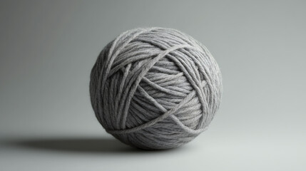 Poster - Gray ball of yarn on gray background casting shadow, perfect for hobby and craft projects