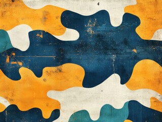 Poster - Abstract artistic background featuring organic shapes in blue yellow and white with grunge texture and a retro style
