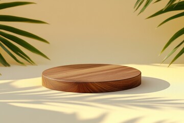 Wall Mural - Wooden Round Display Platform with Tropical Background