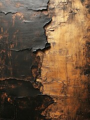Poster - Abstract art with black and gold paint texture showing depth and contrast for modern design element
