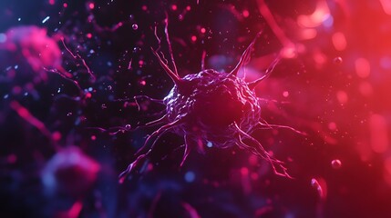 Poster - Vibrant and dynamic abstract of a microscopic cellular structure or molecular pattern  This digital image represents the futuristic potential of biological research medical innovation