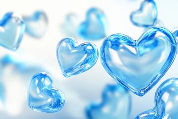 Poster - Beautiful glass morphism hearts in light background. Generative AI