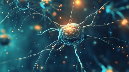 Poster - Vibrant and Illuminated Neural Cells and Synaptic Connections Representing the Intricate Complexity of the Brain s Neurological System and Communication Network